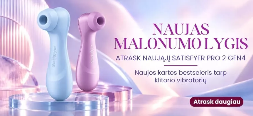 Mėlyni ir violetiniai Satisfyer Pro 2 Gen4 klitorio stimuliatoriai, nauja perkamiausio klitorio vibratoriaus karta | Lovesexshop.lt sex shop