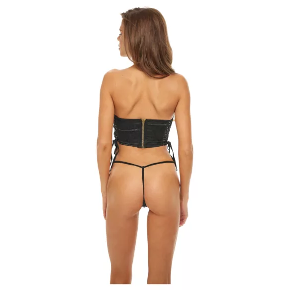 Bombshell - korsetas ir stringai - leopardinė - juoda - L