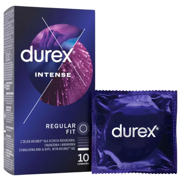 Durex Intense - ruoželinis ir taškuotas prezervatyvas (10 vnt.)