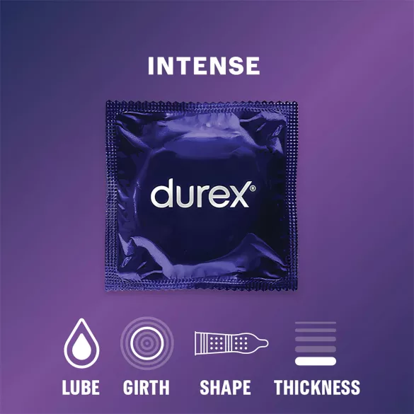 Durex Intense - ruoželinis ir taškuotas prezervatyvas (10 vnt.)