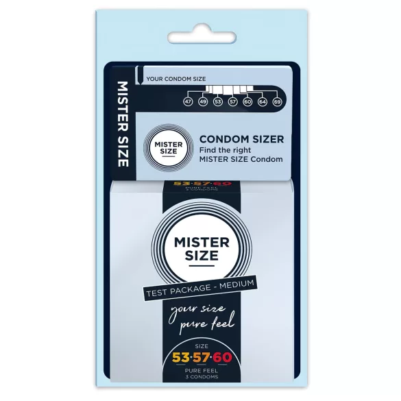 Mister Size - prezervatyvų rinkinys su penio matuokliu - 3 vnt
