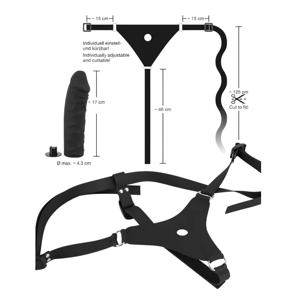 You2Toys - silikoninis strap-on diržas - juodas dildo