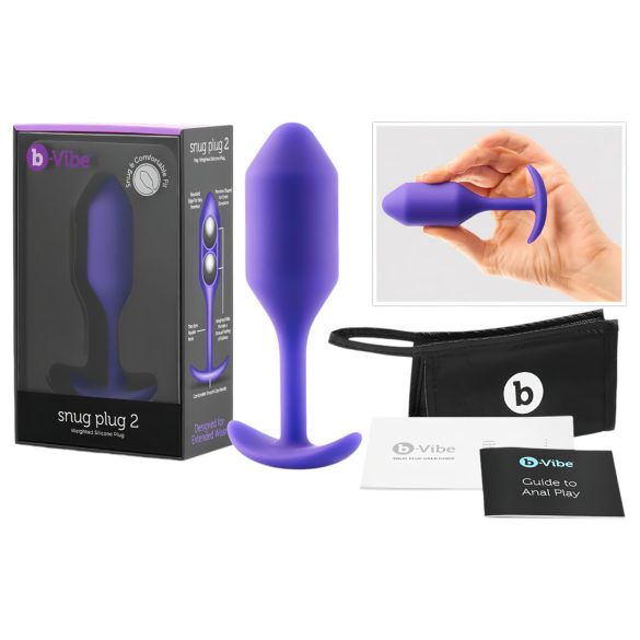 b-vibe Snug Plug 2 - analinis kaištis su dviem kamuoliukais 114g - violetinis