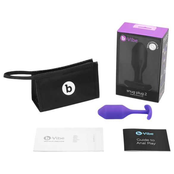 b-vibe Snug Plug 2 - analinis kaištis su dviem kamuoliukais 114g - violetinis