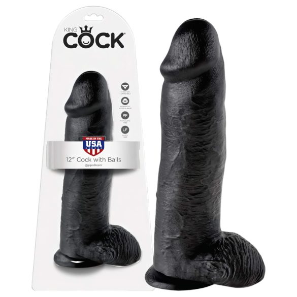 Karališkas gaidys 12" didelis dildo (30 cm) - juodas