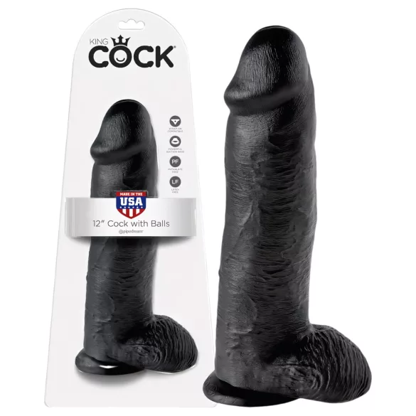 King Cock - didelis dildo su sėklidėmis - 30 cm - juodas