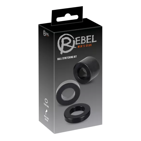 Rebel Ball - penio ir sėklidžių žiedų bei tempimo rinkinys - juodas