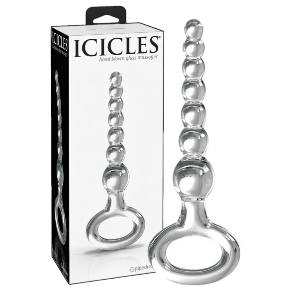 Icicles No. 67 - stiklinis analinis dildo su rutuliukais - permatomas