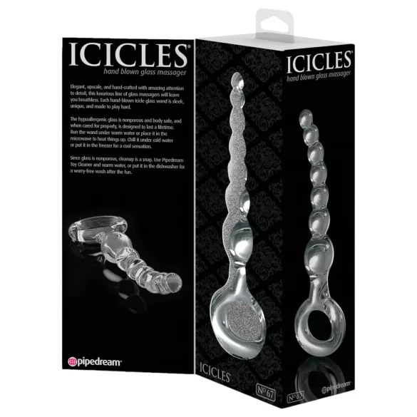 Icicles No. 67 - stiklinis analinis dildo su rutuliukais - permatomas