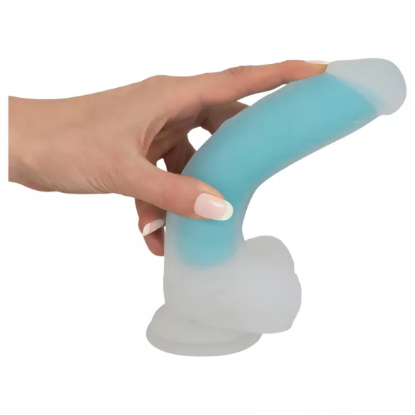 You2Toys Glow in the Dark - šviečiantis dildo su siurbtuku - mėlynas