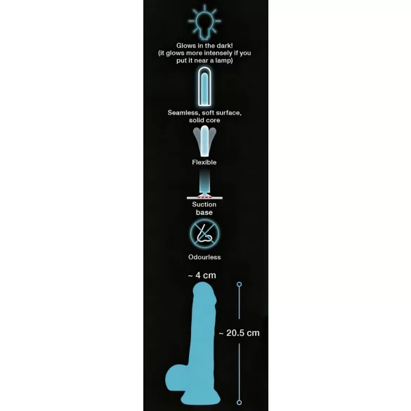 You2Toys Glow in the Dark - šviečiantis dildo su siurbtuku - mėlynas