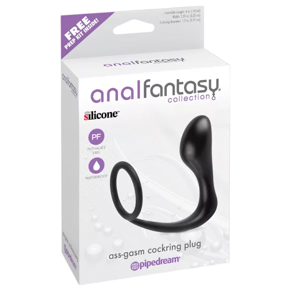 analfantasy - analinis kaištis su penio žiedu - juodas