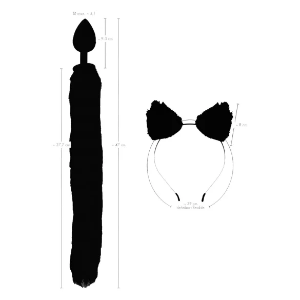 Bad Kitty - analinių kaiščių rinkinys - su kačiuko uodega - juodas