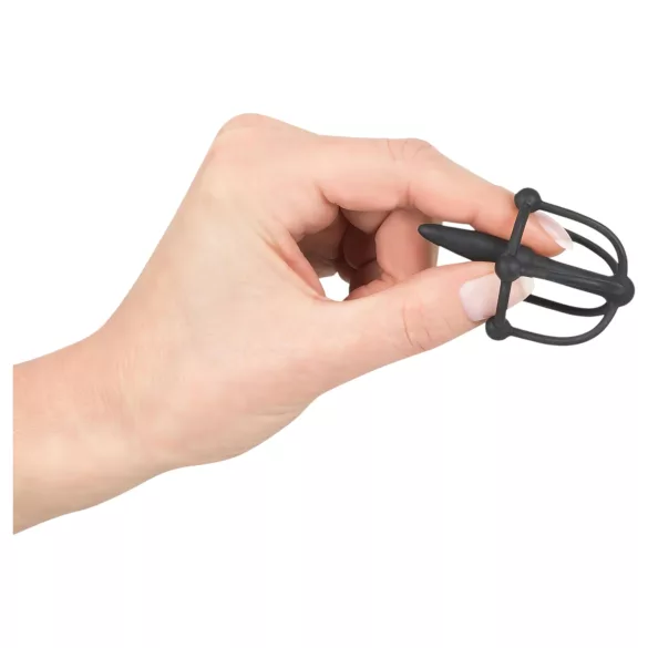 Penisplug - penio galvutės narvas su dilatatoriumi - silikonas - juodas