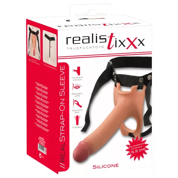 Realistixxx - dirželis su tuščiaviduriu dildo - natūrali spalva