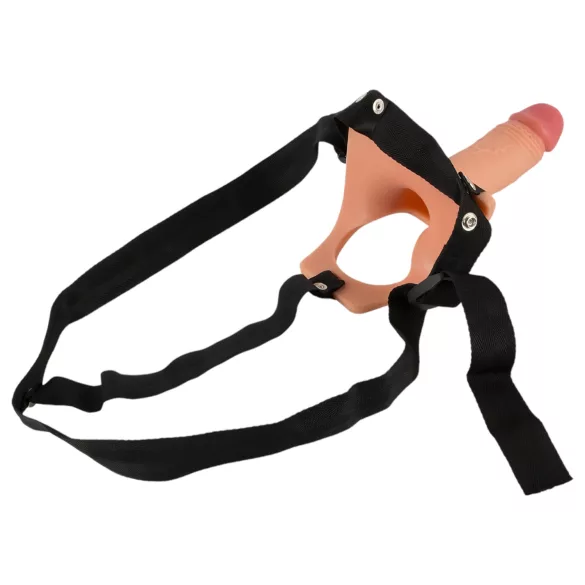 Realistixxx - dirželis su tuščiaviduriu dildo - natūrali spalva