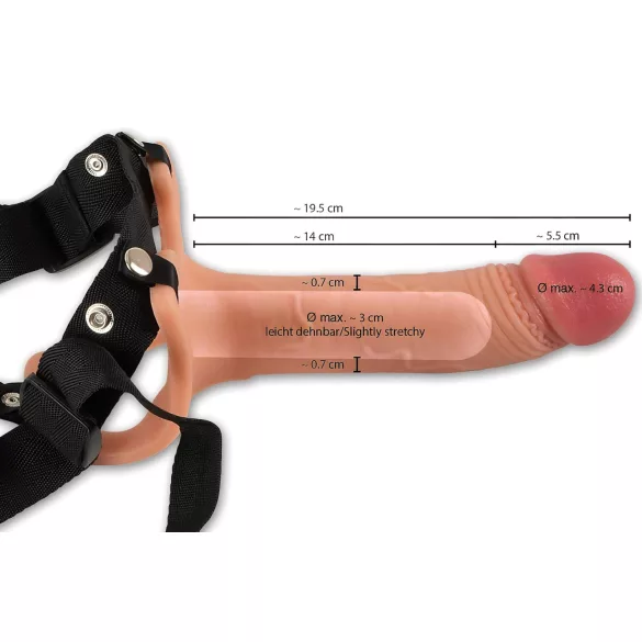 Realistixxx - dirželis su tuščiaviduriu dildo - natūrali spalva