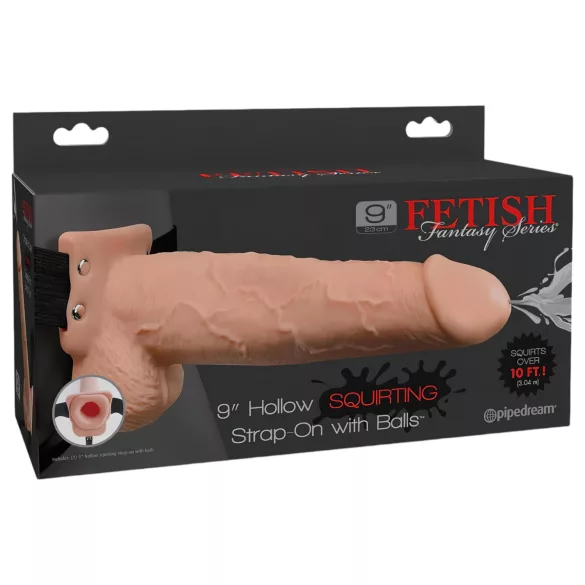 Pipedream Fetish Strap-On 9 - prisegamas, tuščiaviduris, purškiantis dildo (kūno spalvos)