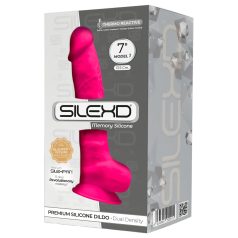   Silexd 7 - dildo su sėklidėmis ir siurbtuku - 17,5 cm rožinis