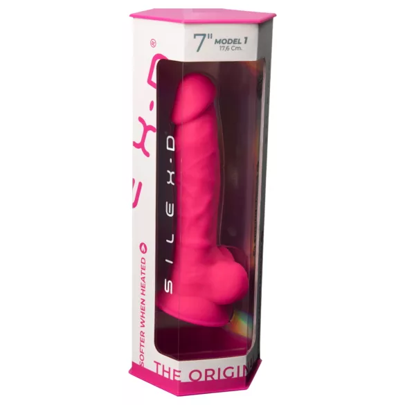 Silexd 7 - prilimpantis, su kapšeliu dildo - 17,5 cm (rožinis)