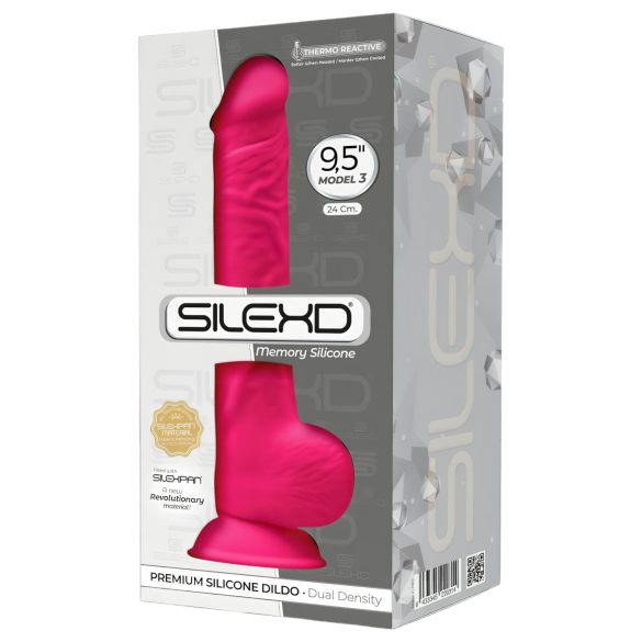 Silexd 9,5 - silikoninis, lipnus dildo su kapšeliu - 24cm (rožinis)
