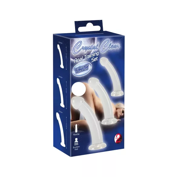 Crystal Clear - analinis dildo rinkinys - 3 dalys - permatomas