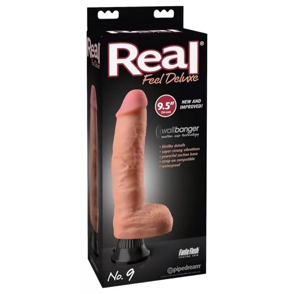 Real Feel Deluxe No.9 - vibruojantis dildo su sėklidėmis - kūno spalvos