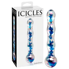   Icicles No. 08 - dvigalis stiklinis dildo - bangų forma - skaidrus/mėlynas