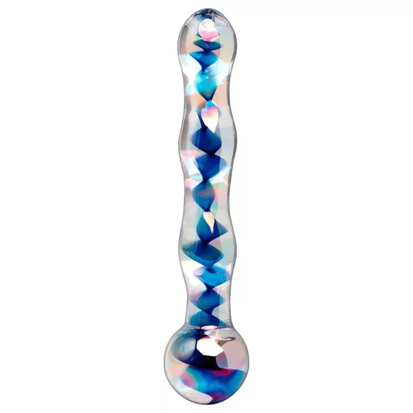 Icicles No. 08 - dvigalis stiklinis dildo - bangų forma - skaidrus/mėlynas