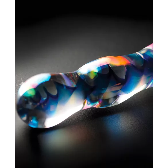 Icicles No. 08 - dvigalis stiklinis dildo - bangų forma - skaidrus/mėlynas
