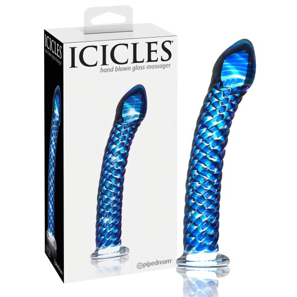 Icicles Nr. 29 - spiralinis stiklinis dildo (mėlynas)