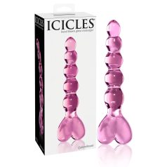   Icicles No. 43 - stiklinis dildo su karoliukais ir širdelėmis - rožinis