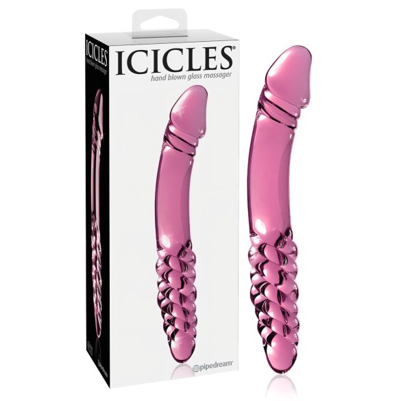 Icicles Nr. 57 - abipusis stiklinis dildo su peniu (rožinis)