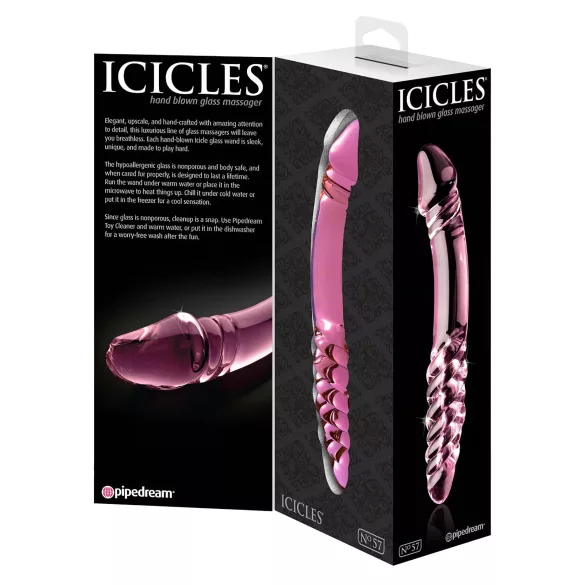 Icicles No. 57 - stiklinis dvigubas dildo su peniu - rožinis