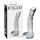 Icicles Nr. 61 – stiklinis dildo su sėklidėmis ir peniu (skaidrus)