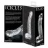 Icicles Nr. 61 – stiklinis dildo su sėklidėmis ir peniu (skaidrus)