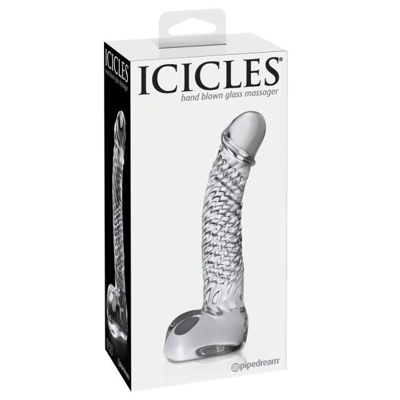 Icicles No. 61 - stiklinis dildo su sėklidėmis ir penius - permatomas