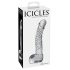 Icicles Nr. 61 – stiklinis dildo su sėklidėmis ir peniu (skaidrus)