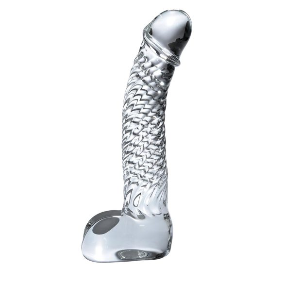 Icicles No. 61 - stiklinis dildo su sėklidėmis ir penius - permatomas