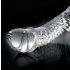Icicles Nr. 61 – stiklinis dildo su sėklidėmis ir peniu (skaidrus)