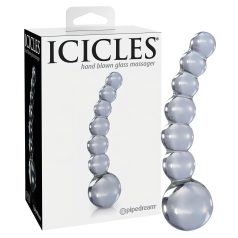   Icicles No. 66 - stiklinis dildo - išlenktas, su rutuliukais - permatomas
