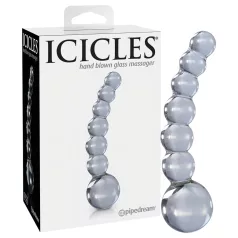   Icicles No. 66 - stiklinis dildo - išlenktas, su rutuliukais - permatomas