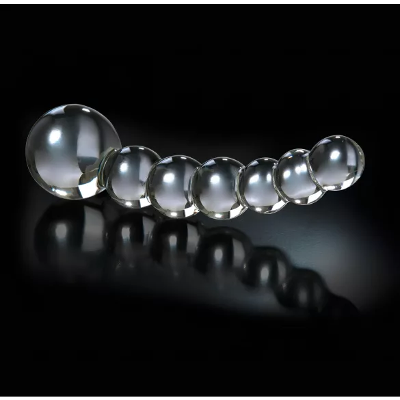 Icicles No. 66 - stiklinis dildo - išlenktas, su rutuliukais - permatomas