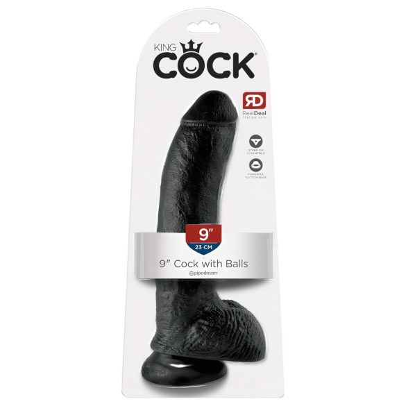 King Cock 9 - Juoda dailioji su kamuoliukais (23cm)