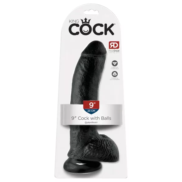 King Cock 9 - didelis dildo su sėklidėmis ir siurbtuku - juodas 23 cm
