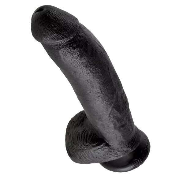 King Cock 9 - didelis dildo su sėklidėmis ir siurbtuku - juodas 23 cm