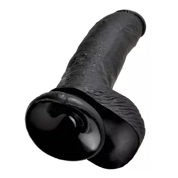King Cock 9 - didelis dildo su sėklidėmis ir siurbtuku - juodas 23 cm