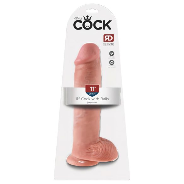 King Cock 11 - dildo su sėklidėmis ir siurbtuku - 28 cm - kūno spalvos