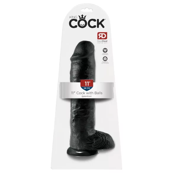 King Cock 11 - dildo su kapšeliu ir siurbtuku - juodas 28 cm