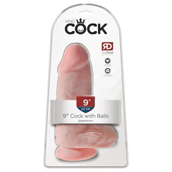 King Cock - dildo su sėklidėmis ir siurbtuku - 23 cm - kūno spalvos